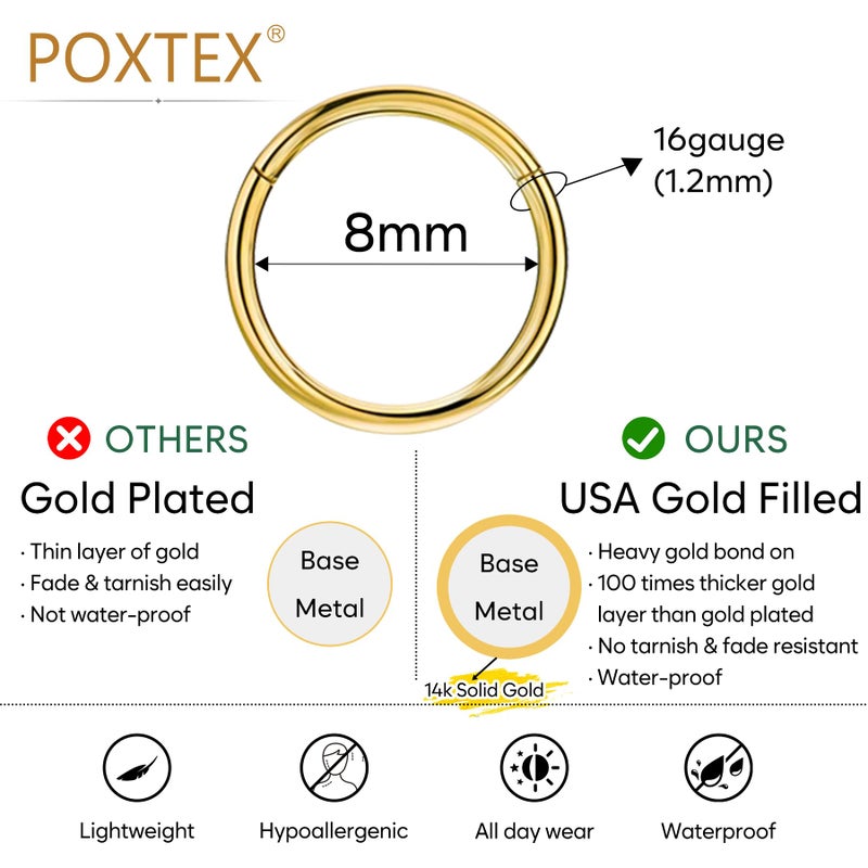Poxtex Septum Clicker Rings 16g 316L Surgical Steel Nose Rings Piercings for Women Men Helix Piercing Jewelry Conch Hypoallergenic Dainty Hoop Earring Pack - Image 3