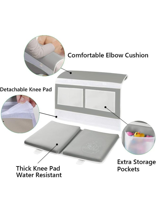 TQS Bath Kneeler with Elbow Rest Pad - Bath Kneeling Pad with Toy Organizer - Large Safety Kneeler Mat for Tub Bathing and Bathroom Time - Detachable and Foldable Child Bath Tub Mat for Parents - Gray - Image 2