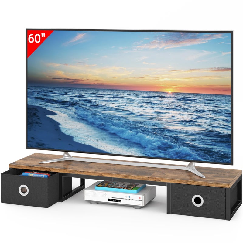 YAOHUOO 45" Large TV Riser with Fabric Drawers for 32-60 inch TV, TV Stand Riser with Steel Legs, Tabletop TV Riser Shelf, Monitor Stand Riser for Home Office, Rustic Brown - Image 1