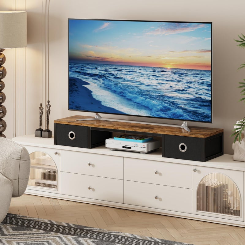 YAOHUOO 45" Large TV Riser with Fabric Drawers for 32-60 inch TV, TV Stand Riser with Steel Legs, Tabletop TV Riser Shelf, Monitor Stand Riser for Home Office, Rustic Brown - Image 2