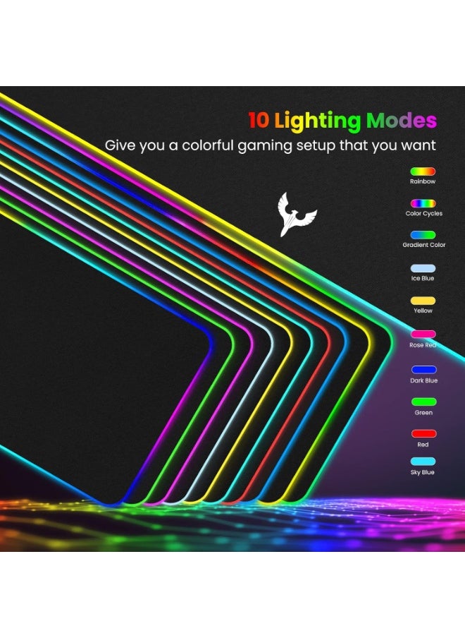 BX04 Extra Large RGB Gaming Mouse Pad-14 Light Modes, Extended Soft LED Mouse Pad, Anti-Slip Rubber Base, Computer Keyboard Mousepad Mat