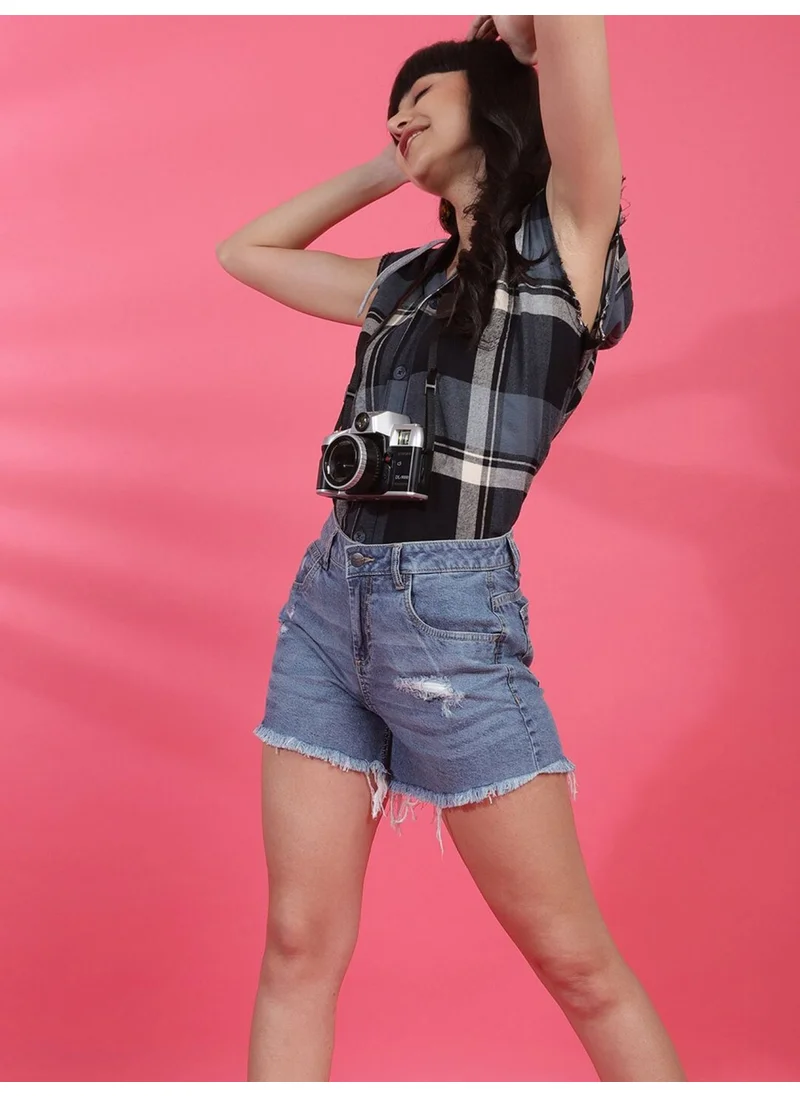 Freehand Women Slim Fit Casual Solid Denim Shorts