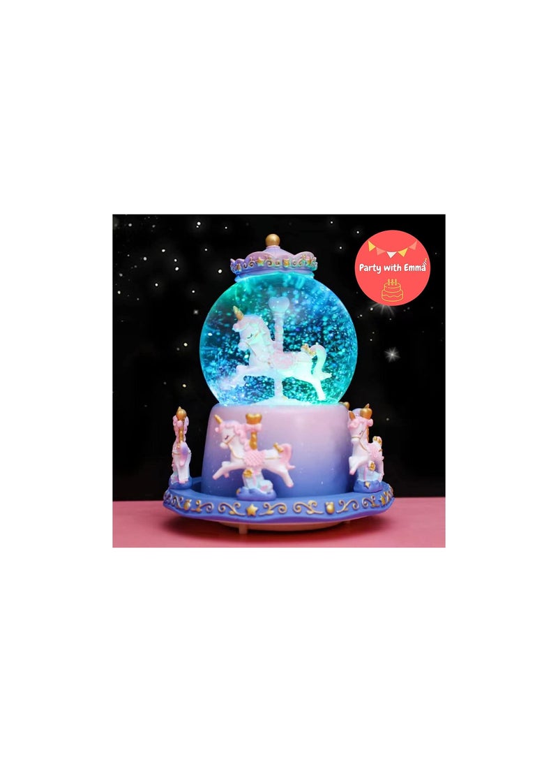 Party with Emma Snow Globe for Kids Spaceship Unicorn Snow Globes with Musics Led Unicorn Music Box for Girls Granddaughters Babies Birthday (Unicorn Purple)  - Image 2