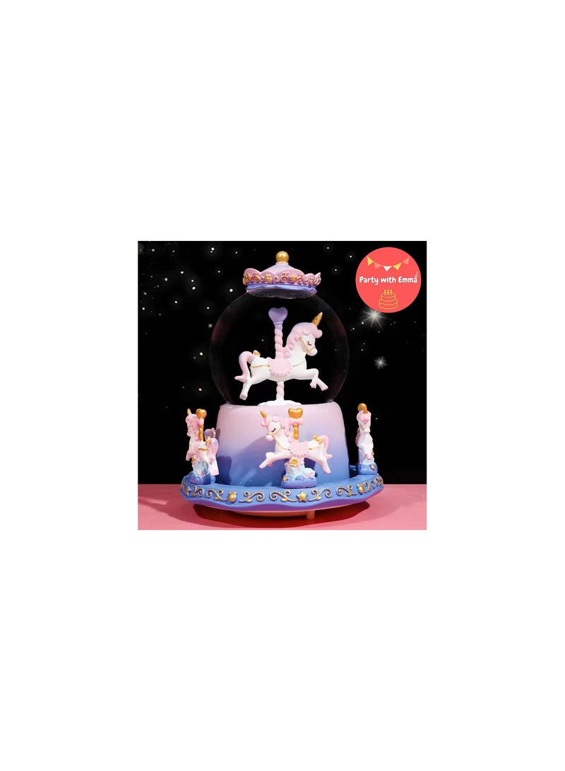 Party with Emma Snow Globe for Kids Spaceship Unicorn Snow Globes with Musics Led Unicorn Music Box for Girls Granddaughters Babies Birthday (Unicorn Purple)  - Image 4