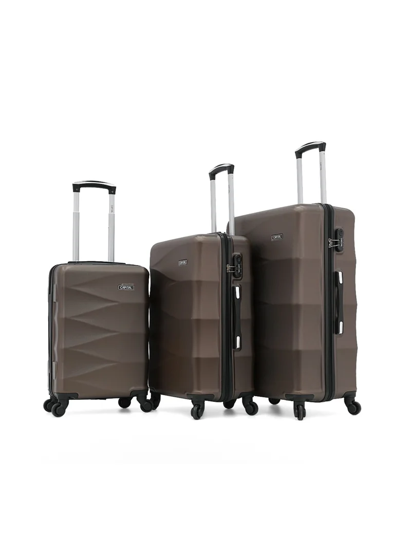 CAPITAL Hardside Luggage Trolley Bag 3 Pieces Set,Brown (S-20",M-24",L-28")