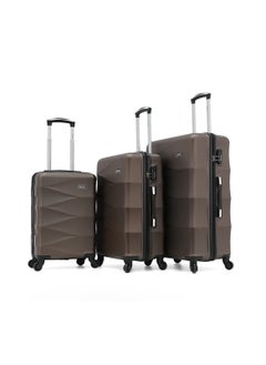 CAPITAL طقم حقائب أمتعة بعجلات من الجانب الصلب 3 قطع، بني (S-20&quot;،M-24&quot;،L-28&quot;)  - Image 1
