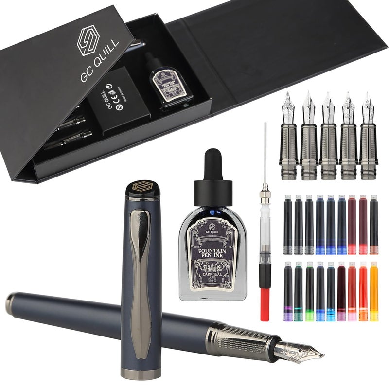 GC QUILL Calligraphy Fountain Pen Set - Includes 5 Nibs, Ink Bottle, Ink Refill Converter and 18 Cartridges, Fancy Pen for Women Men Gift - MU-25 - Image 1