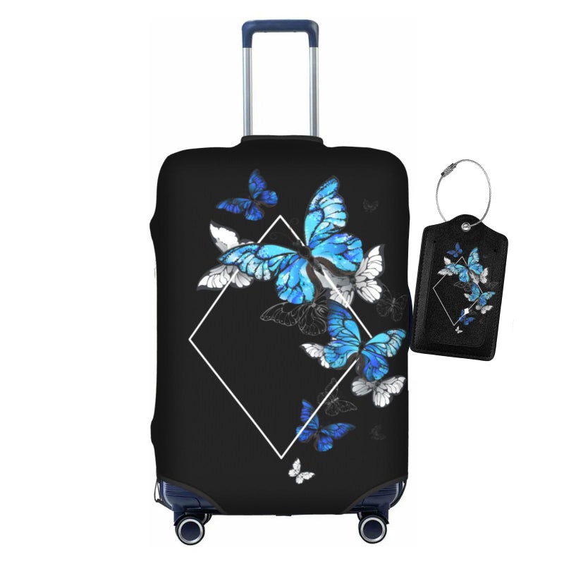 Vridoyt Blue Butterfly Luggage Covers and Luggage Tags Tsa Approved Elastic Washable Fashionable AntiScratch Protector Travel Birthday Gifts for Men WomenL 2628 Inch - Image 2