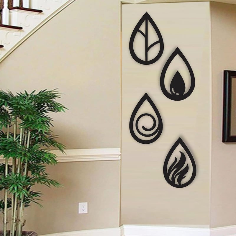 300Sparkles 4 Elements Wooden Wall Decor Water Drop Shape Hanging Frame Home Decorative Gift Item For Office Living Room Bedroom Kids Room Decoration Black 4 Pcs Set - Image 5