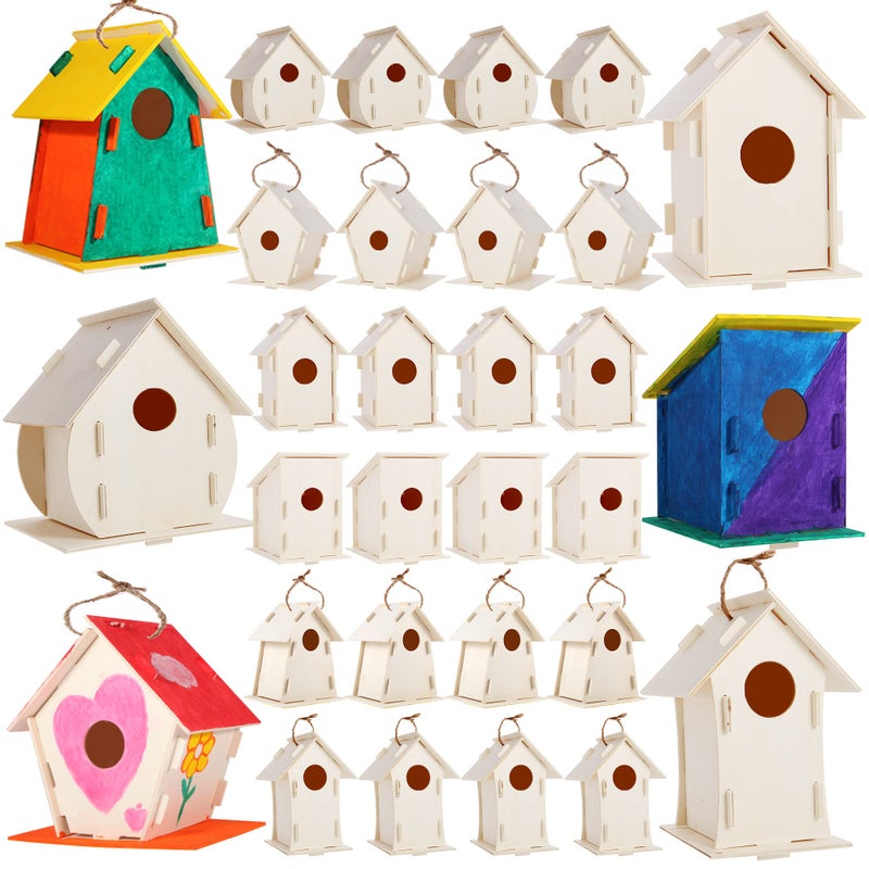 ILHSTY 30 Pack Large DIY Wooden Bird Houses Kits for Kids Kids Crafts Wood Houses for Parties DIY Crafts and Art Birdhouse Kits for Children to Build and Design - Image 2