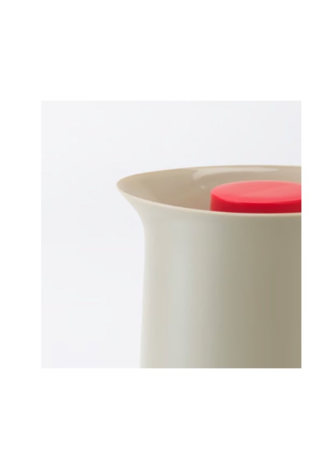 BEHOVD Vacuum flask, beige/red, 1 l - Image 1