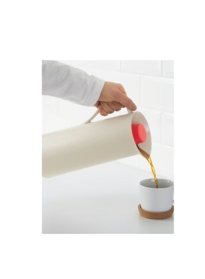 BEHOVD Vacuum flask, beige/red, 1 l - Image 4