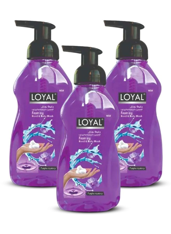 لويال غسول اليدين والجسم الرغوي، أرجواني غامض، 3 × 500 مل