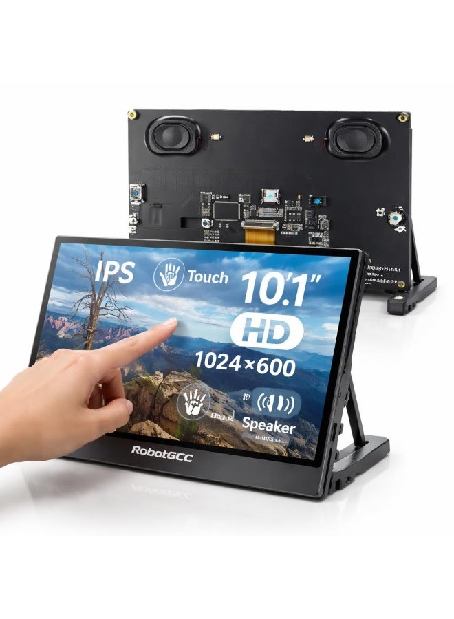 robotgcc 10.1 Inch IPS HDMI Touchscreen Display Monitor for Raspberry Pi, LCD Capacitive Touch Screen, 1024x600 Portable HDMI Monitor with Dual Speakers, Audio Output, Adjustable Brightness, Desktop Display for STEM Robotics, Arduino, Linux, DIY Electronics, Smart Home Projects - Image 1