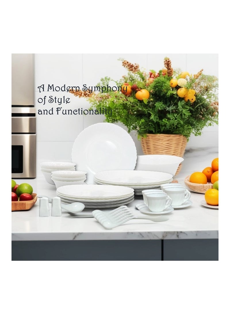 Melrich Melrich 40 Piece Opalware Dinner Set 6 Dinner Plate 6 Dessert Plate 6 Bowls 6 Soup Spoon 6 Cup 6 Saucer 1 Saltshaker 1 Pepper Shaker 1 Curry Ladle1 Serving Bowl - Image 4