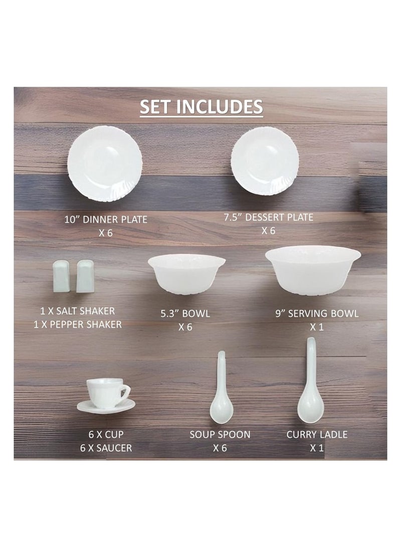 Melrich Melrich 40 Piece Opalware Dinner Set 6 Dinner Plate 6 Dessert Plate 6 Bowls 6 Soup Spoon 6 Cup 6 Saucer 1 Saltshaker 1 Pepper Shaker 1 Curry Ladle1 Serving Bowl - Image 5