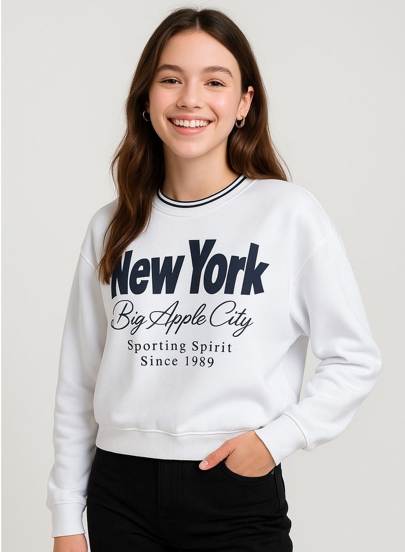 victor and jane “New York Big Apple” Contrast Rib Sweatshirt – 100% Cotton Fleece - Image 1