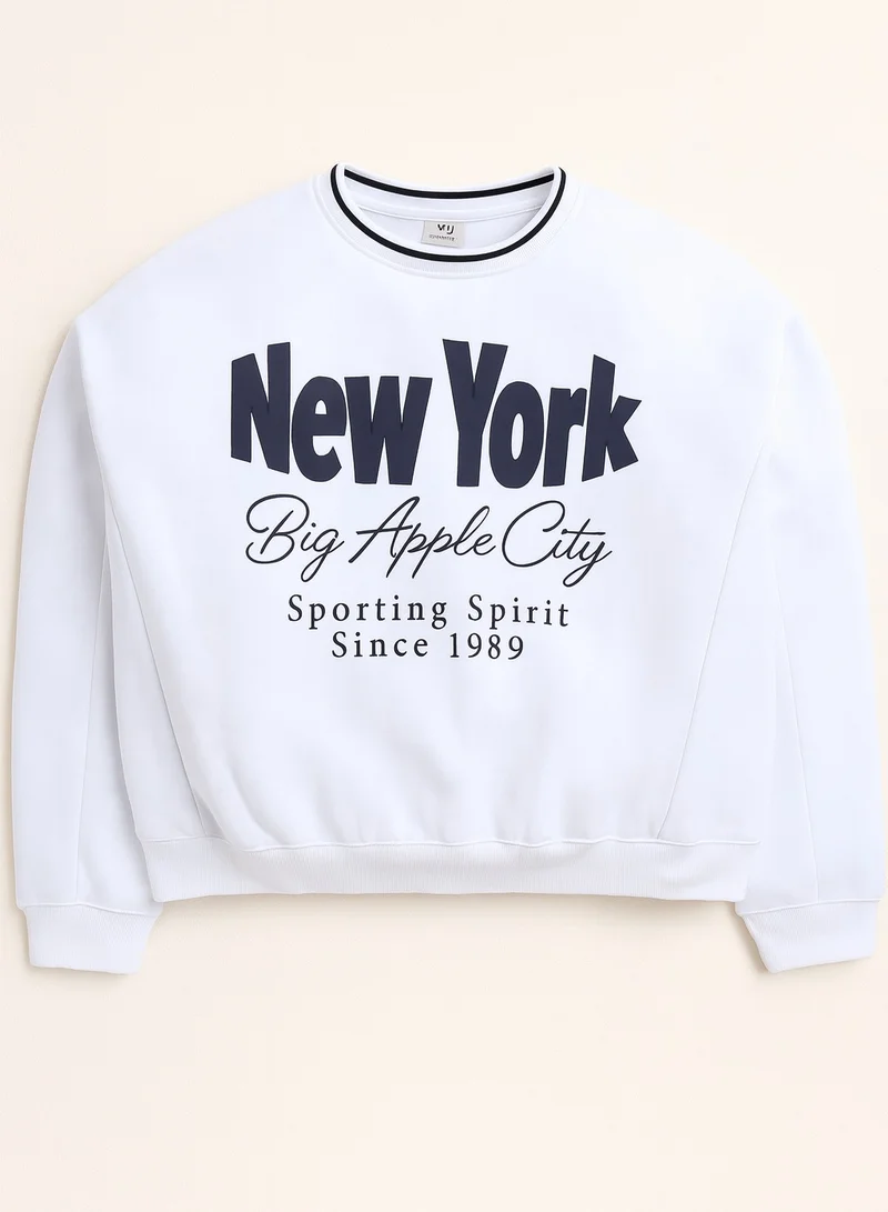 victor and jane “New York Big Apple” Contrast Rib Sweatshirt – 100% Cotton Fleece
