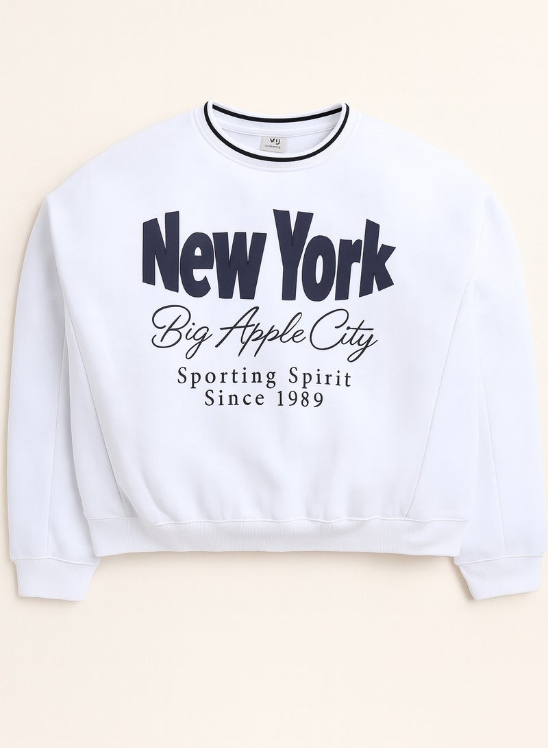 victor and jane “New York Big Apple” Contrast Rib Sweatshirt – 100% Cotton Fleece - Image 2