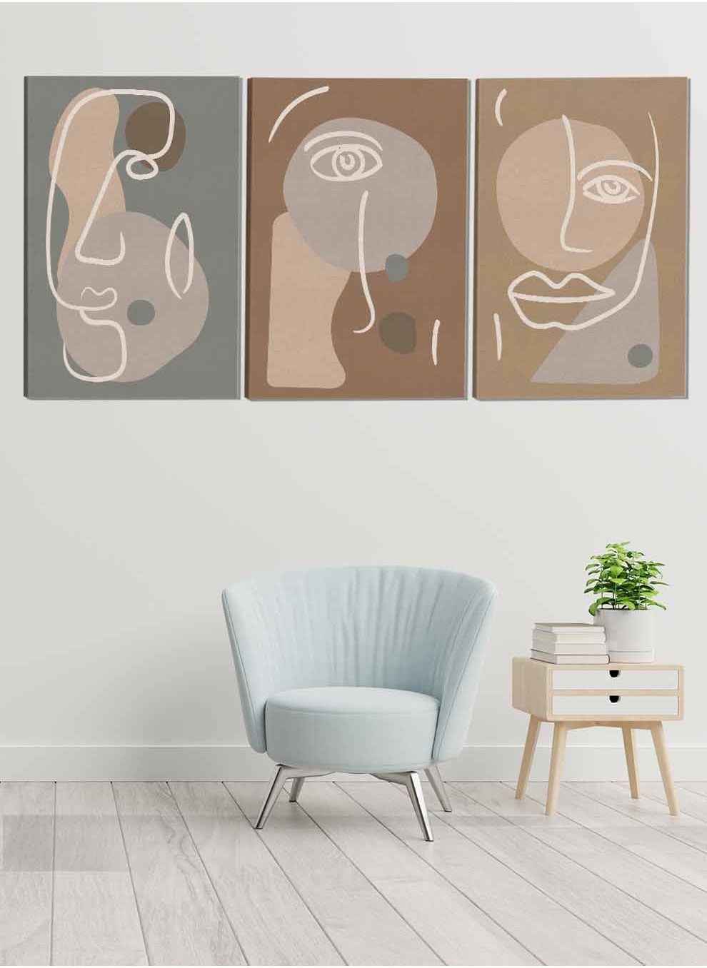 LOWHA Set Of 3 Framed Canvas Wall Arts Stretched Over Wooden Frame Man Face Abstract Paintings For Home Living Room Office Decor 