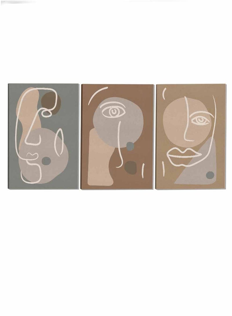 لوحة طقم من ٣ لوحات كانفاس على إطار خشبي تصميم رسم تجريدي لوجه الرجل للمنزل غرفة المعيشة المكتب الديكور - Image 4