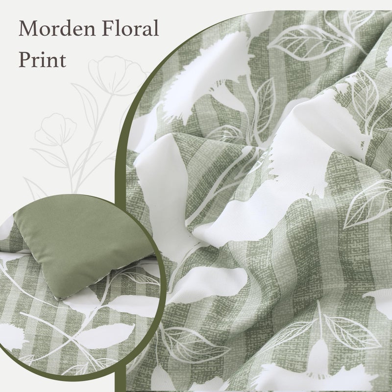BLOOMHAVEN Full Comforter Set -7 Pieces Sage Green Floral Comforter Set for All Seasons, Bed in a Bag Full with Botanical Flowers Comforter, Sheets, Pillowcases & Shams - Image 5