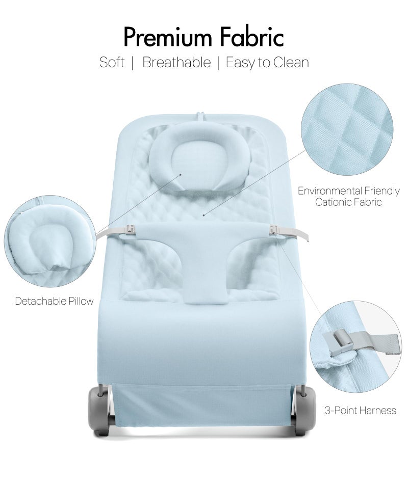 Fodoss Baby Bouncer, Portable Bouncer Seat for Babies, Portable Bedside Bassinet with Wheels-Blue - Image 3