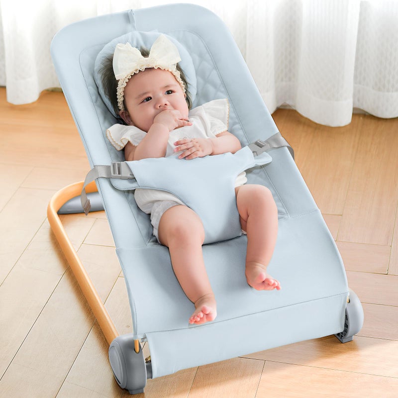 Fodoss Baby Bouncer, Portable Bouncer Seat for Babies, Portable Bedside Bassinet with Wheels-Blue - Image 1