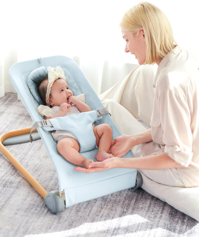 Fodoss Baby Bouncer, Portable Bouncer Seat for Babies, Portable Bedside Bassinet with Wheels-Blue - Image 5
