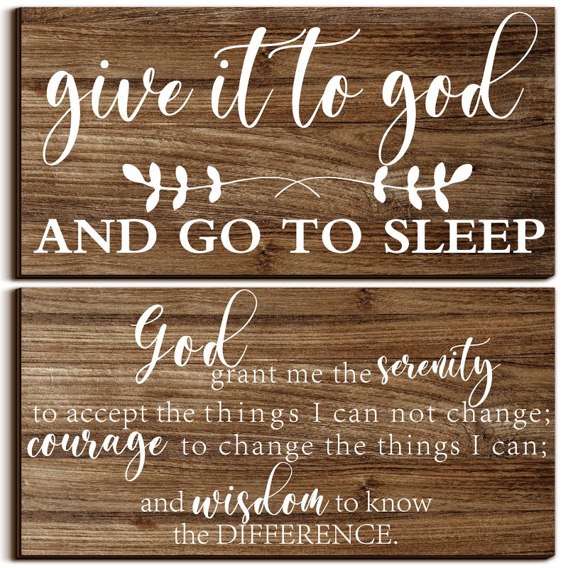 Chunful 2 Pcs Bedroom Wall Decor Give It to God and Go to Sleep Sign Serenity Prayer Sign Farmhouse Wall Art Vintage Prayer Wall Art Above Bed Rustic Bedroom Wall Decor for HomeVintage Style