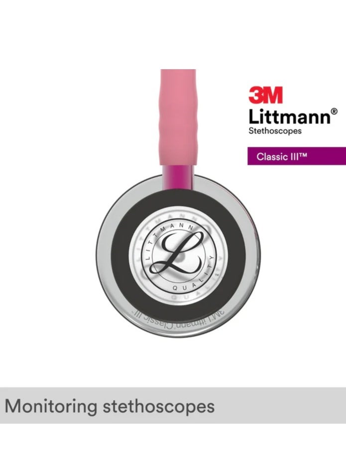 Littmann Littmann Classic III Monitoring Stethoscope: Mirror & Pearl Pink - Pink Stem 5962  - Image 3
