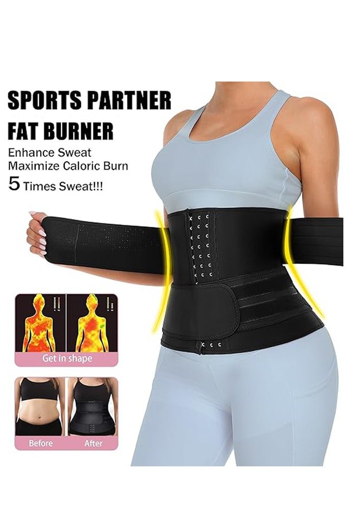 OLYSON Adjustable Waist Trainer, Slimming Belt with Tummy Sauna Bandage Wrap, Waist Trimmer Belt Belly Body Shaper Compression Wrap, Plus Size Corset Waist Trainer for Women and Men (Size:L) - Image 2