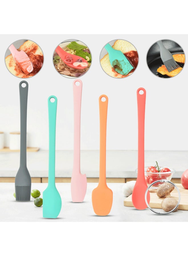 Color Mini Silicone Spatula 5-piece Set Heat-resistant Cream Spatula Cake Mixing Spatula Baking Tool Oil Brush-Color:Five-piece Set Of Colorful Silicone Scrapers + Steel Ring (packed In Color Box)  - Image 3