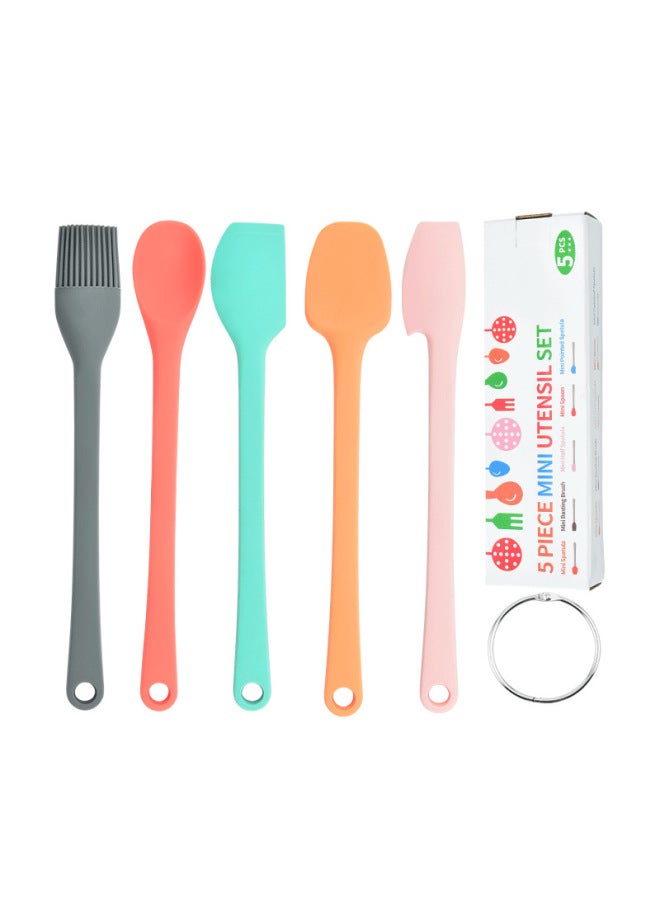 Color Mini Silicone Spatula 5-piece Set Heat-resistant Cream Spatula Cake Mixing Spatula Baking Tool Oil Brush-Color:Five-piece Set Of Colorful Silicone Scrapers + Steel Ring (packed In Color Box)  - Image 5