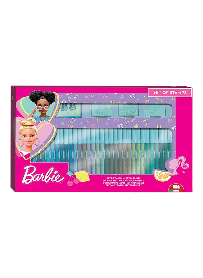 MULTIPRINT Barbie 36 Felt Tip Pens Set  36 Felt Pens, 3 Stamps, 1 Ink Pad And 1 Coloring Book  - Image 1