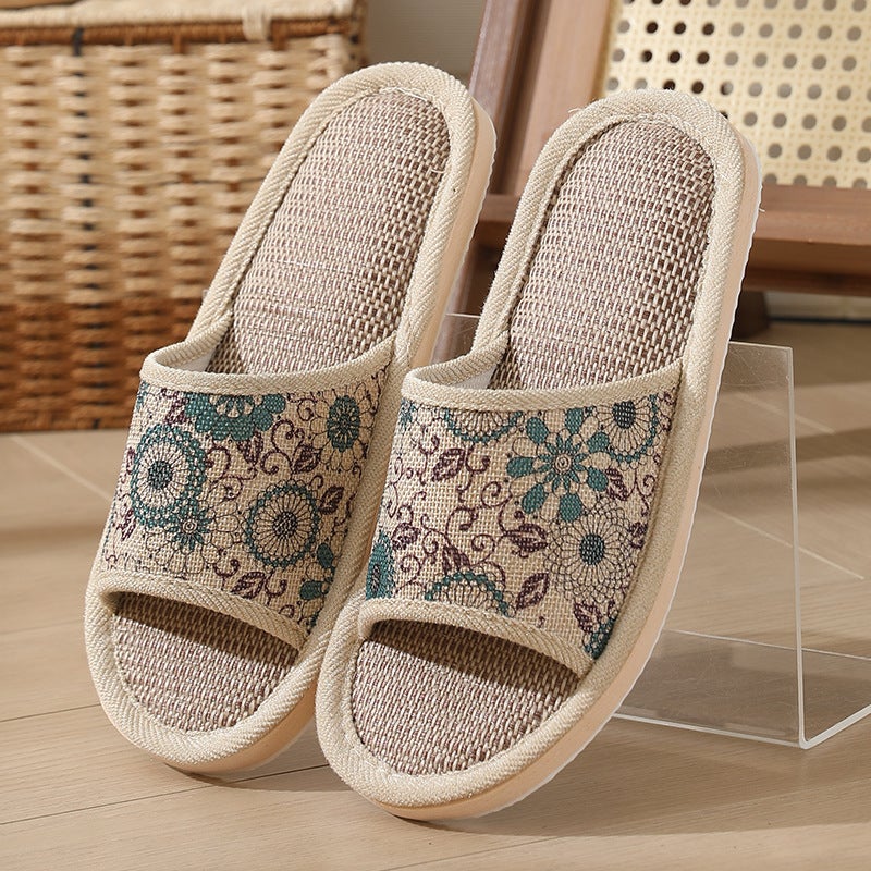 Cozy Linen Couple Slippers Home Indoor Wheel green 
