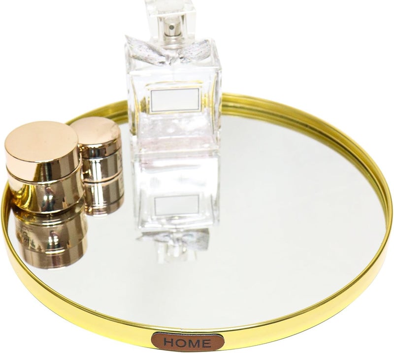 SEMSOIIO Luxury Mirrored Decorative Tray, Round Glass Mirror Vanity Tray for Perfume and Jewelry Display, Modern Makeup Storage Organizer for Dresser, Bathroom, Coffee Table, Kitchen Counter - Image 1