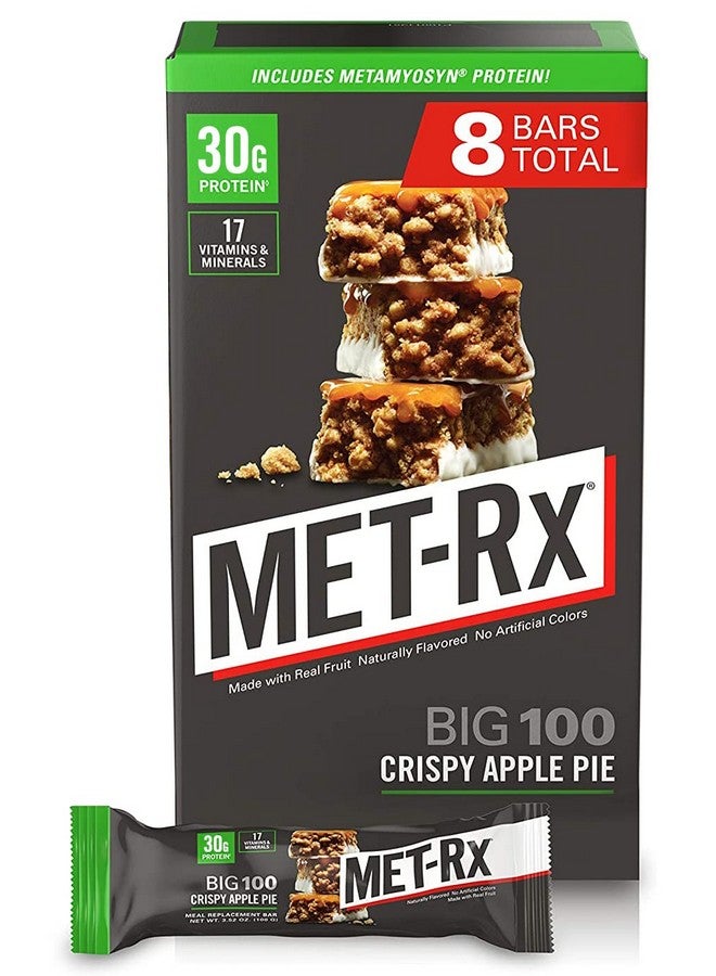مت ركس بار بروتين MET-Rx Big 100، بديل للوجبات، 30 جرام بروتين، خالٍ من الجلوتين، فطيرة التفاح المقرمشة، 3.52 أونصة لكل منهما، 8 قطع (قد يختلف التغليف) - Image 1