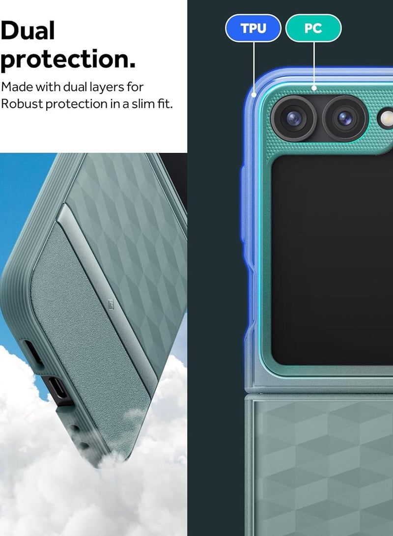 Caseology Parallax 3D Ergonomic Pattern Protective Case Compatible with Samsung Galaxy Z Flip 6 Case (2024) -Sage Green