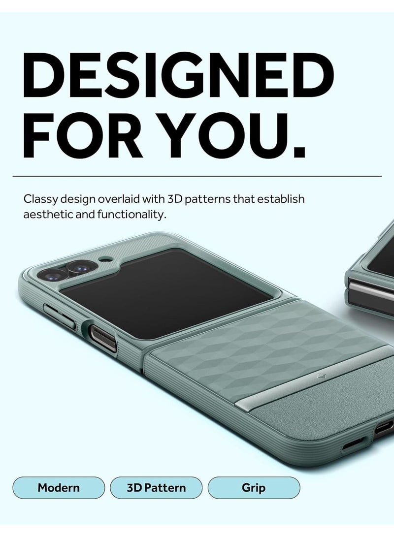 Caseology Parallax 3D Ergonomic Pattern Protective Case Compatible with Samsung Galaxy Z Flip 6 Case (2024) -Sage Green