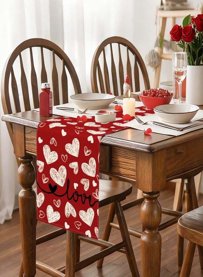 Artscope Red Love Hearts Valentine's Day Table Runner, Anniversary Wedding Holiday Kitchen Dining Table Decoration for Valentine Home Decor 13x72 Inch - Image 3