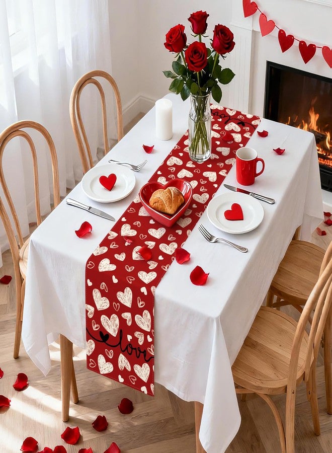 Artscope Red Love Hearts Valentine's Day Table Runner, Anniversary Wedding Holiday Kitchen Dining Table Decoration for Valentine Home Decor 13x72 Inch - Image 4