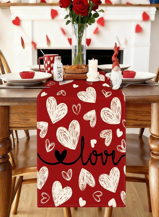 Artscope Red Love Hearts Valentine's Day Table Runner, Anniversary Wedding Holiday Kitchen Dining Table Decoration for Valentine Home Decor 13x72 Inch - Image 2