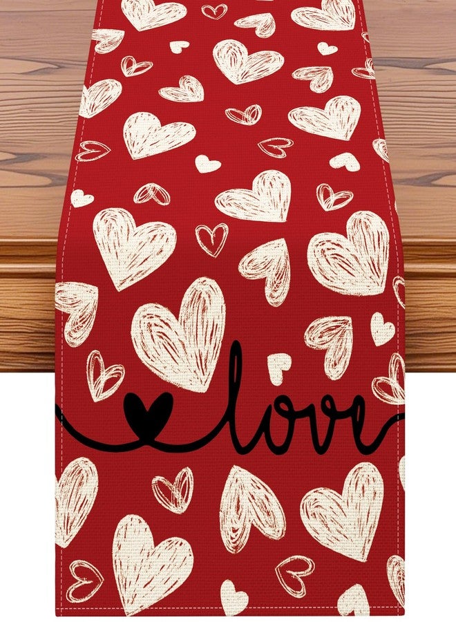 Artscope Red Love Hearts Valentine's Day Table Runner, Anniversary Wedding Holiday Kitchen Dining Table Decoration for Valentine Home Decor 13x72 Inch - Image 1