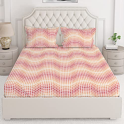 Layers Firenze 100% Cotton Bedsheet Set for All Seasons - Lightweight, Moisture Absorbent, Machine Washable & Easy to Care - Gift for Housewarming & More - 140 TC - Queen Size (Pattern Red) - Image 1