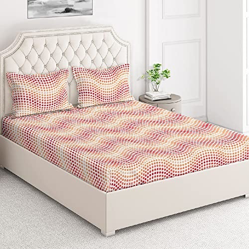 Layers Firenze 100% Cotton Bedsheet Set for All Seasons - Lightweight, Moisture Absorbent, Machine Washable & Easy to Care - Gift for Housewarming & More - 140 TC - Queen Size (Pattern Red) - Image 2