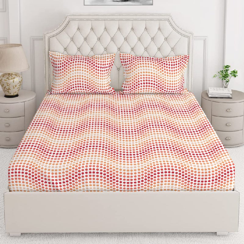 Layers Firenze 100% Cotton Bedsheet Set for All Seasons - Lightweight, Moisture Absorbent, Machine Washable & Easy to Care - Gift for Housewarming & More - 140 TC - Queen Size (Pattern Red) - Image 4