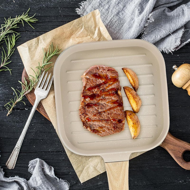Nonstick Steak Skillet Small Kitchen Frying Pan Universal Induction Base, Cream White Multifunctional Cooking Pan for Home and Everyday Use - Image 4
