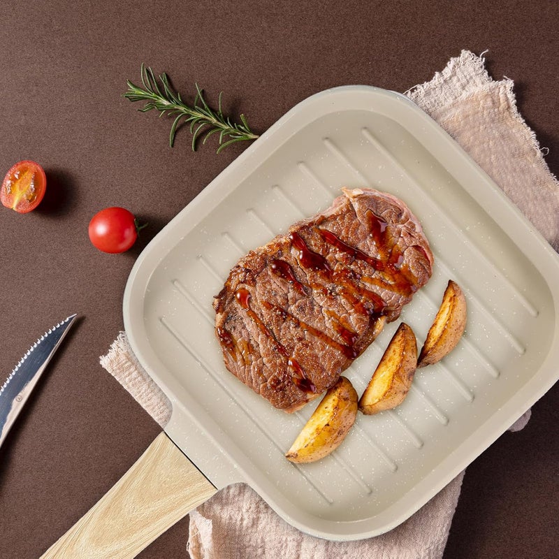 Nonstick Steak Skillet Small Kitchen Frying Pan Universal Induction Base, Cream White Multifunctional Cooking Pan for Home and Everyday Use - Image 5