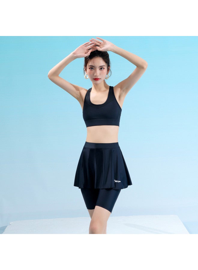 إكستيب بدلة السباحة المحافظة للنساء، شورت سباحة غير شفاف خجول بخصر مرتفع مع تنورة، قيعان سباحة سوداء متوسطة الطول - Image 5